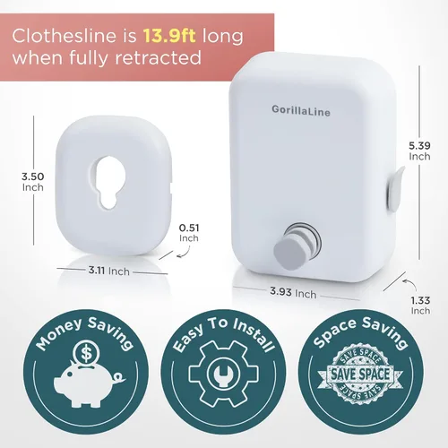 Vista 5 de GorillaLine - Línea de ropa retráctil para interiores y exteriores Línea de lavandería de secado de ropa resistente Línea de ropa de tendedero