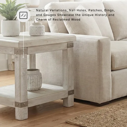 Vista 5 de Signature Design by Ashley Carynhurst Farmhouse - Mesa auxiliar rectangular con estante inferior, 2 tomas eléctricas y 2 puertos USB, madera, 24
