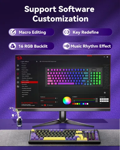 Vista 8 de Redragon K725LBY Teclado mecánico inalámbrico con pantalla y perilla, trimodo BT5.02.4GUSB-C Junta teclado para computadora, juegos de computadora