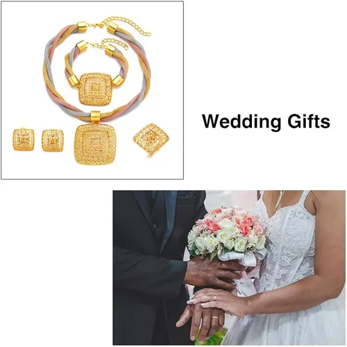 Vista 4 de Sajayea Dubai Gold Jewelry Sets for Women 24K Gold Plated Costume Jewelry for Women Prom Jewelry Sets