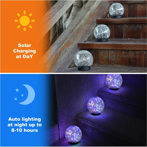 Vista 3 de MLKNK Luces solares de globo para exteriores, impermeables, bolas solares, luces solares de jardín, orbes para exteriores, paquete de 2 bolas