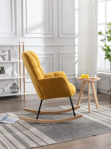 Vista 7 de 050 - Silla mecedora de tela de peluche para sala de estar interior, color amarillo