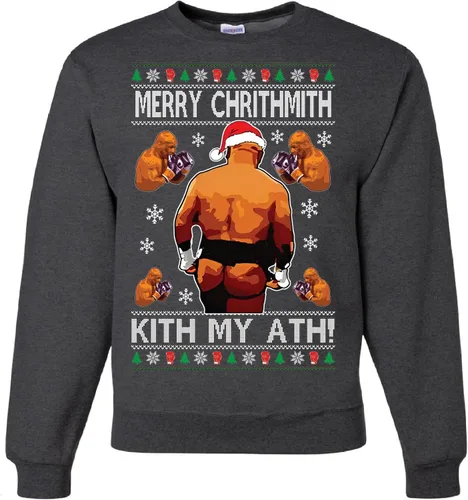 Vista 19 de wild custom apparel Merry Chrithmith Kith My Ath suéter feo de Navidad divertido con cuello redondo sudadera Negro