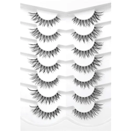 Vista 58 de Pooplunch - Pestañas postizas estilo ojo de gato, extensión de volumen 8D natural, finas, cortas, de visón sintético, tiras de pestañas postizas