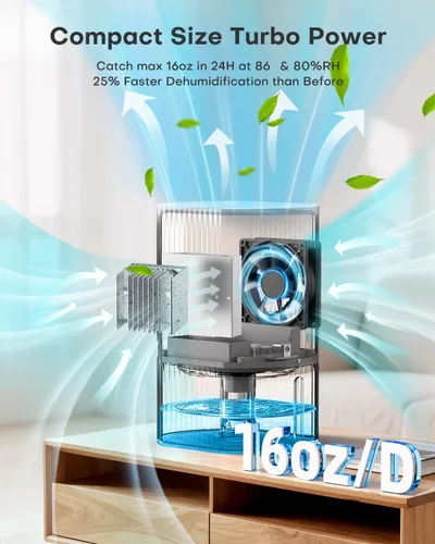 Vista 2 de Deshumidificadores para el hogar, deshumidificador de 35 onzas para baño con apagado automático y descongelación automática, deshumidificador