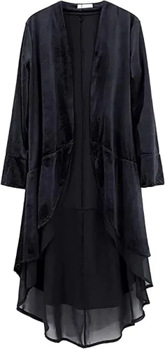 Vista 3 de Chaquetas de terciopelo largas asimétricas para mujer estilo vintage retro medieval retro para Halloween y Navidad con volantes
