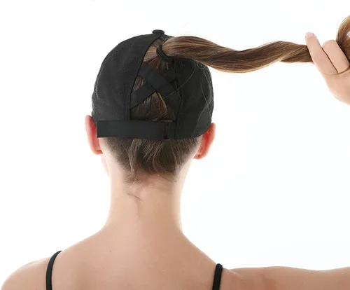 Vista 6 de Koreshion Gorra de béisbol ajustable para mujer, diseño de moño desordenado, de secado rápido