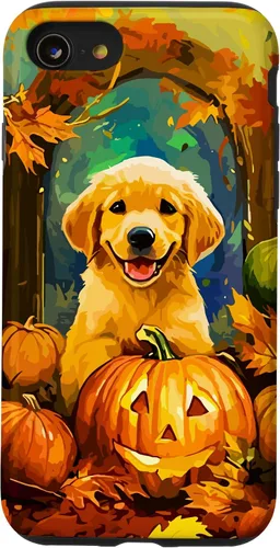Vista 18 de Cute Golden Retriever Fall Pumpkin Autumn Leaves Halloween Case for iPhone 16