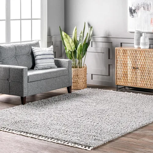 Vista 19 de NULOOM Neva Alfombra de Área Shag Moderna con Borlas, 8' Cuadrada, Beige Neva Beige