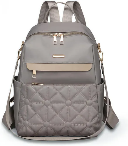 Vista 9 de Bolso tipo mochila para mujer, impermeable, Oxford, casual, bolso de mano de moda con múltiples bolsillos para el trabajo, viajes, uso diario (beige)