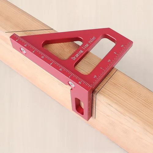 Vista 10 de Regla de medición multiángulo imperial 3D de 6 pulgadas, transportador cuadrado de carpintería de aleación de aluminio de 45/90 grados, línea