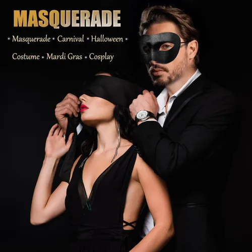 Vista 7 de MYMENU Máscara veneciana para parejas para mujeres y hombres, corte láser, máscara de metal veneciana para fiesta