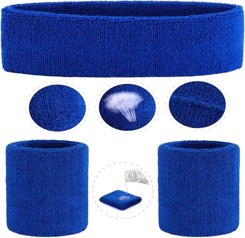 Vista 116 de ONUPGO - Conjunto de diadema y muñequeras deportivas para el sudor, hechas de algodón con bucles, muñequeras, contra humedad