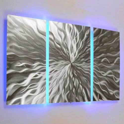 Vista 2 de Energía cósmica, LEDSP 3 paneles que cambian de color LED moderno abstracto metal arte de pared escultura pintura decoración RGB