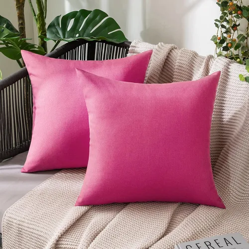 Vista 47 de MIULEE - Paquete de 2 fundas de almohada decorativas para exteriores, impermeables, sólidas, de imitación de lino, para jardín, casa de campo, Azul