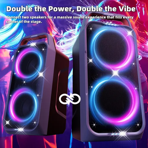 Vista 7 de Foxdawn Altavoz Bluetooth para fiestas: 240 W pico de sonido fuerte, graves profundos, tiempo de reproducción de 15 horas, carga rápida, IPX4