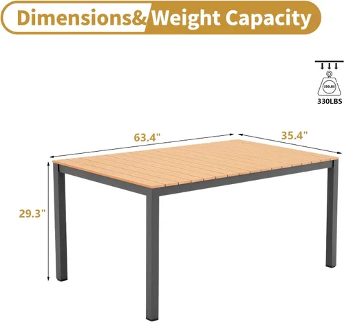 Vista 3 de Mesa de comedor al aire libre para 4-6 personas Mesa de comedor rectangular de aluminio para patio Gris