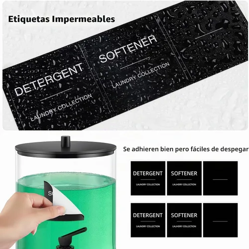 Vista 6 de TIPGO Dispensador de detergente para ropa de vidrio de 1 galón con espiga, recipiente de jabón líquido de lavandería de 128 onzas y suavizante