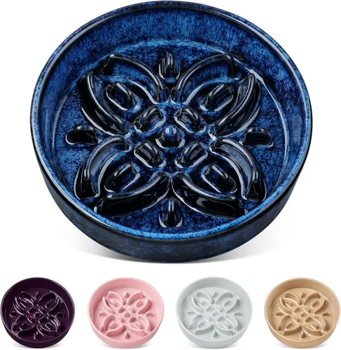 Vista 16 de vancasso Cuencos de alimentación lenta de cerámica para perros, cuencos de comida para perros con rompecabezas con laberinto floral, plato de comida