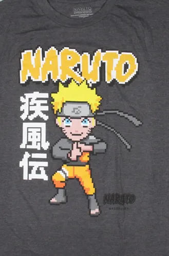 Vista 3 de Naruto Shippuden - Camiseta para hombre con estampado de Kanji Pixelated Uzumaki Big & Tall