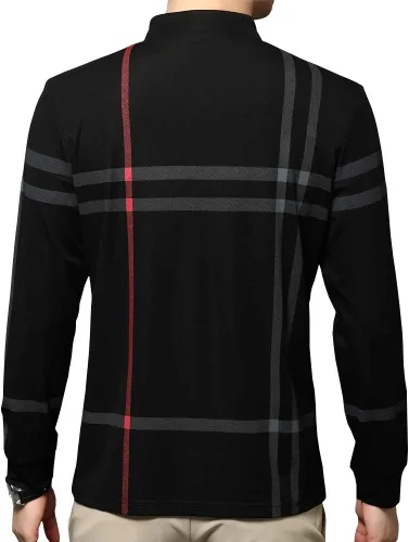 Vista 3 de Camisa polo casual a rayas de manga larga con cuello para hombre
