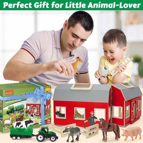 Vista 6 de GMAOPHY Juguetes de Animales de Granja para Niños de 3+ Años, Niños y Niñas, Gran Granja de Madera con Figuras de Animales para Niños, Juego