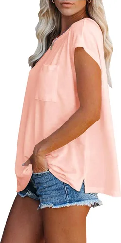 Vista 2 de WMZCYXY Camiseta de verano para mujer, sin mangas, cuello redondo, casual, holgada, con bolsillo