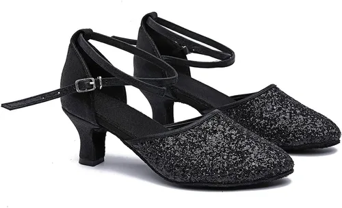 Vista 3 de MSMAX Sandalias de baile latino para mujer con tacón medio y purpurina