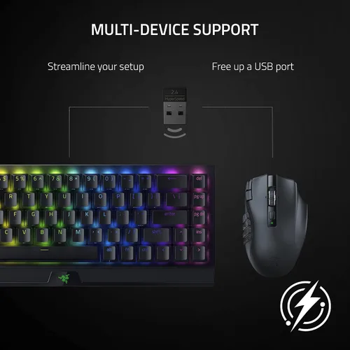Vista 6 de Razer Naga V2 HyperSpeed - Mouse inalámbrico para juegos MMO 19 botones programables - Tecnología HyperScroll - Sensor óptico Focus Pro 30K