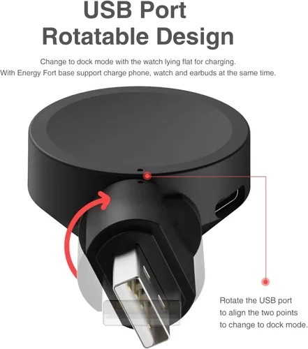 Vista 3 de Cargador de reloj portátil para Galaxy Watch 7/6/6 Classic/5, base de carga de viaje USB giratoria compatible con Galaxy 4 Classic/3 y Active 2