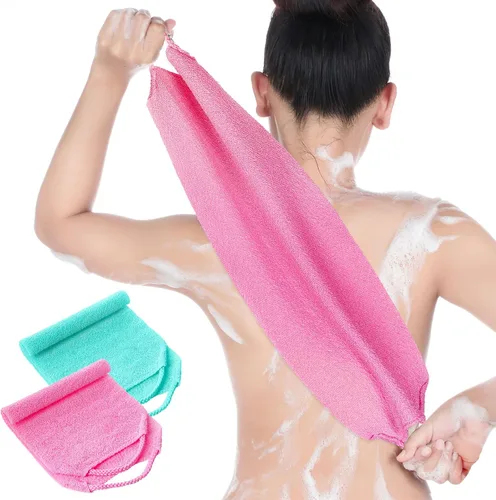 Vista 9 de Exfoliante de espalda para ducha, paño para la espalda, toalla de longitud extendida, de nailon, con correa elástica, paño de lavado para baño