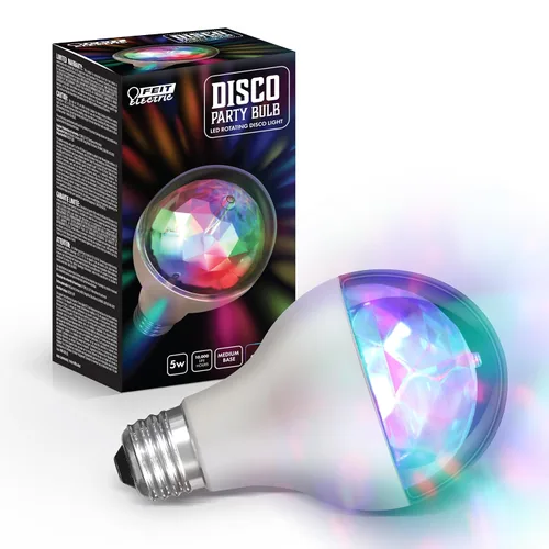 Vista 2 de Feit Electric Bombilla LED A23 giratoria multicolor para fiesta de discoteca, efecto de cambio de color de lente de diamante, base E26, bombilla