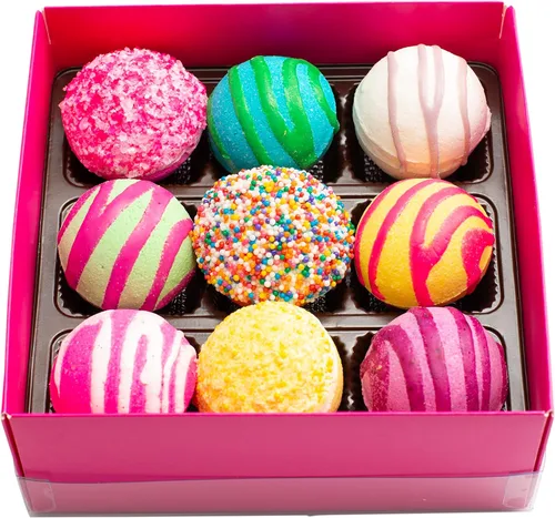 Vista 2 de Fizz & Bubble Bombas de baño, trufas gaseosas, caja de frutas y flores, surtido de 9