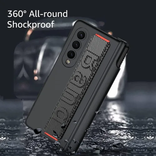 Vista 3 de Funda para Samsung Galaxy Z Fold 3 con correa para la muñeca, protector de pantalla y ranura para S Pen, bisagra magnética protectora ultradelgada a