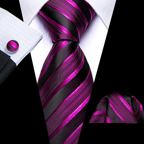 Vista 310 de Barry.Wang Juego de corbatas para hombre, corbata de seda a rayas, tejido a cuadros, gemelos formales, negocios, boda