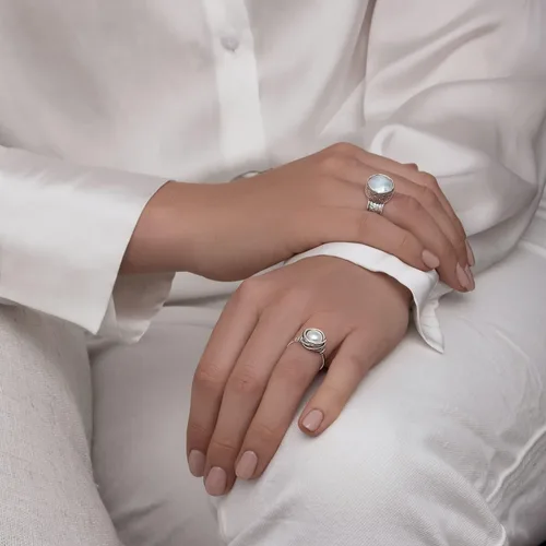 Vista 4 de JEAN RACHEL JEWELRY Anillo de plata de ley 925 con perla de agua dulce, aspecto vintage, hipoalergénico, sin níquel ni plomo, colección de diseñador