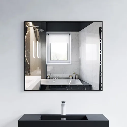 Vista 25 de Dowell Espejo de baño Espejo de pared rectangular con marco de metal Espejo de marco delgado Espejo de tocador de baño moderno - Negro 5004