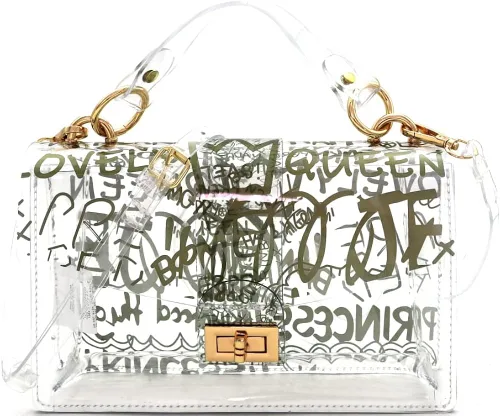Vista 2 de Bolsa de hombro multicolor con estampado de serpiente transparente de 2 vías bandolera para estadio
