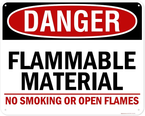 Vista 17 de Cartel de peligro de material inflamable No Smoking or Open Flames, 7 x 10 pulgadas, libre de óxido, aluminio 040, resistente a la decoloración