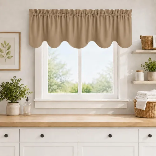 Vista 26 de Aquazolax Half Window Curtains 24 Inch Length, 28" Wide Rod Pocket Small Window Treatment for Kitchen, Bathroom, Camper, Beige, 2 Panels Set