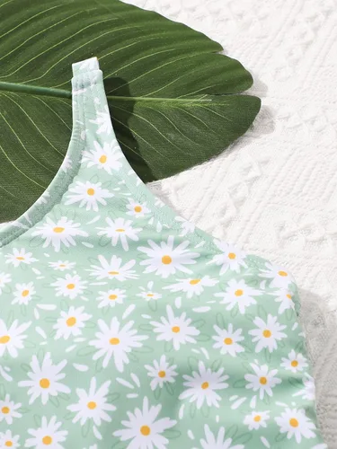Vista 3 de SHENHE Traje de baño de una pieza con estampado floral y volantes para niña