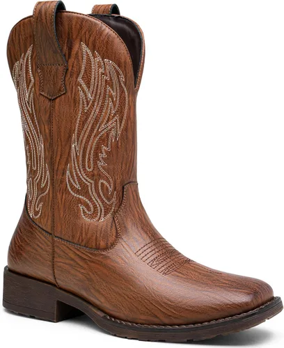 Vista 19 de Jousen Botas Vaqueras para Hombres con Bordado, Botas Occidentales Retro de Punta Cuadrada para Hombre, Botas Vaqueras Para Hombre