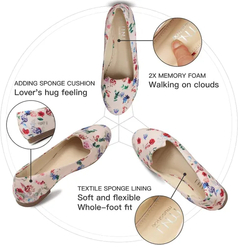 Vista 4 de MUSSHOE Zapatos planos para mujer, cómodos zapatos planos de espuma viscoelástica con punta redonda