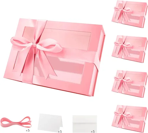 Vista 33 de PACKQUEEN Caja de regalo grande negra con ventana, 13.5 x 9 x 4.1 pulgadas, caja de regalo transparente para regalo, contiene cinta, tarjeta, caja
