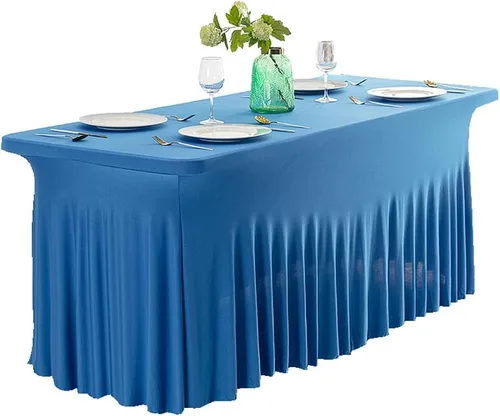Vista 10 de Falda de mesa de poliéster ajustable de una pieza de elastano, mantel rectangular resistente a las arrugas para eventos de bodas, fiestas