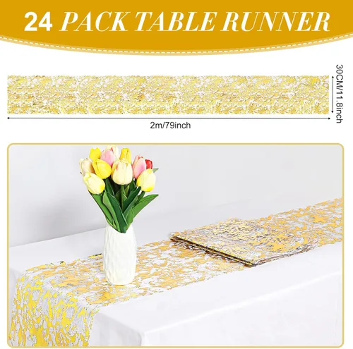 Vista 2 de Newwiee 24 caminos de mesa metálicos delgados de 11 x 79 pulgadas, tela de malla con purpurina y lentejuelas, manteles rectangulares para mesa