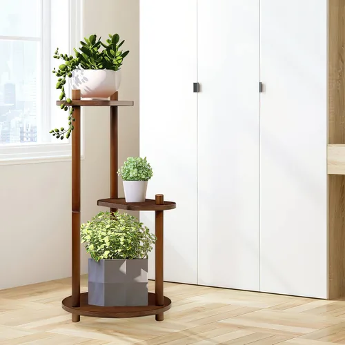 Vista 2 de JMLHMXC Soporte de bambú para plantas de interior y exterior, estante para plantas de 3 niveles, soporte de esquina alto para plantas para sala