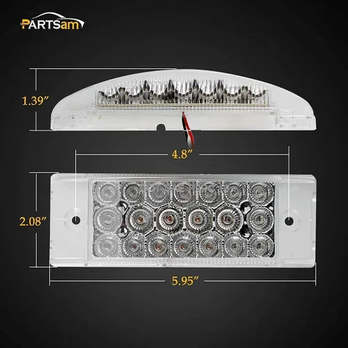 Vista 4 de Partsam 6 luces LED ámbar de 2 x 6 para remolque, con marcador lateral, 20 diodos con reflectores, lente transparente, impermeable, sellado, 12 V