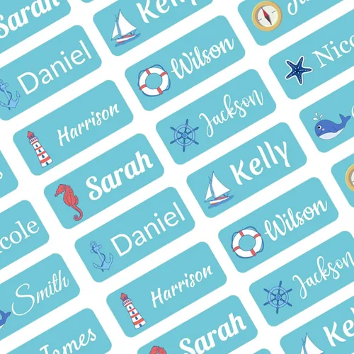 Vista 12 de 100 etiquetas adhesivas de nombre personalizadas para niños, suministros escolares, etiquetas de nombre para botellas de agua de guardería