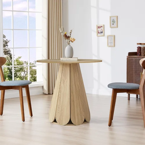 Vista 6 de Mesa de comedor redonda pequeña de 31.5 pulgadas, mesa de cocina moderna para 2 a 4 personas, mesas de comedor redondas de madera de granja con base